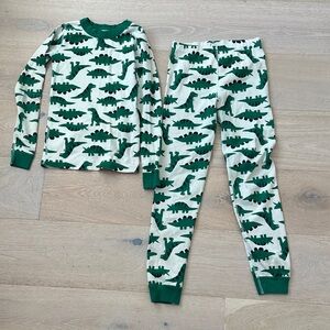Hanna andersson 100% organic cotton Dinosaur Pajama Set Green White sz 10